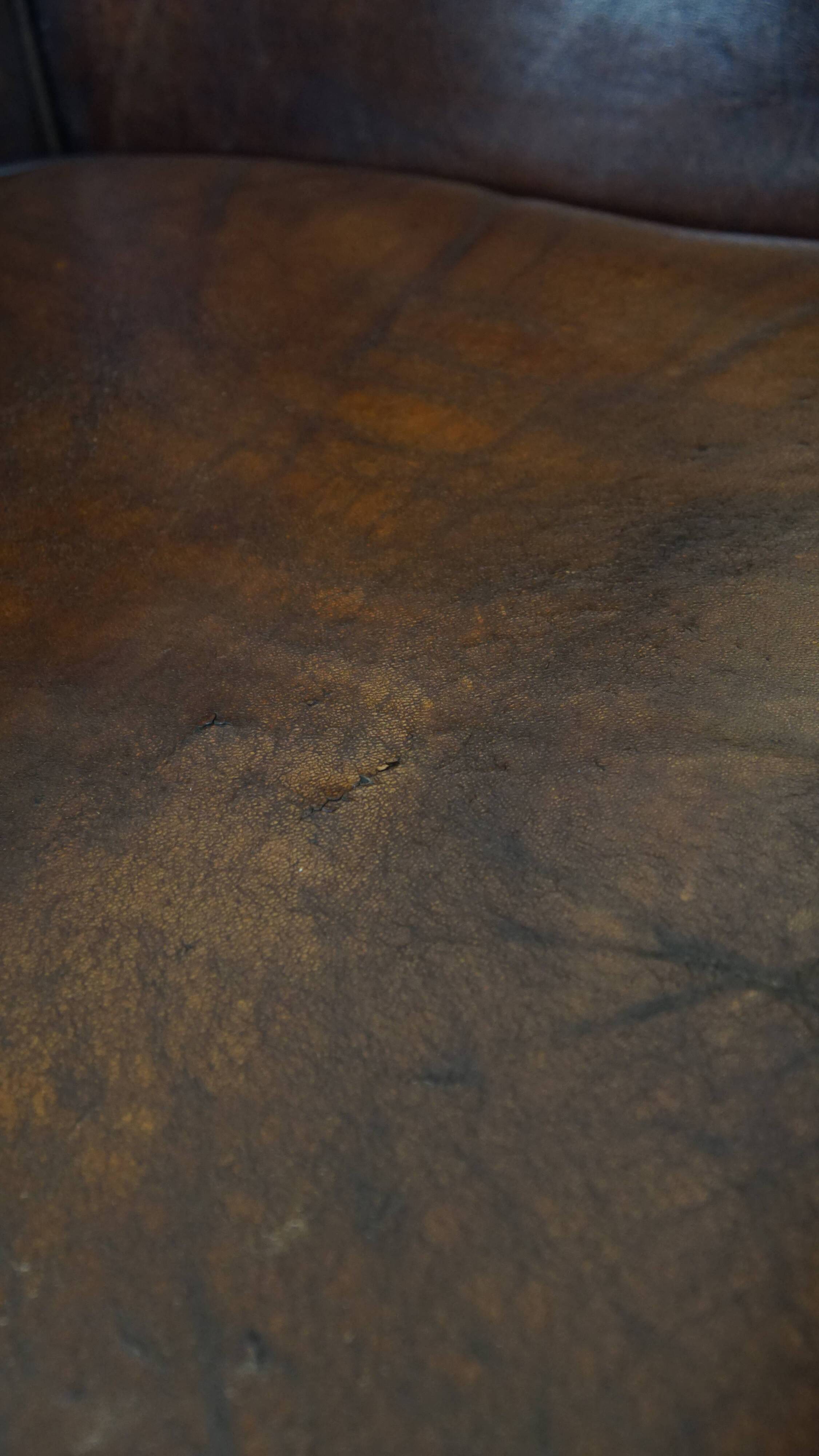 Cognac-Colored Vintage Sheepskin Leather Club Armchair
