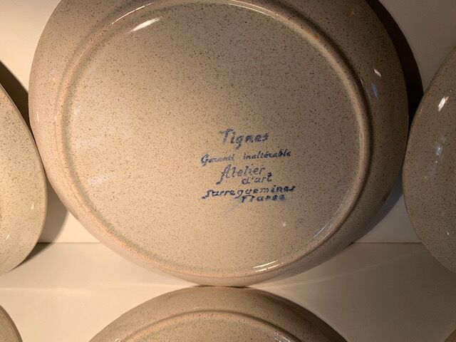 Set of 6 dessert plates in sandstone Sarreguemines Tignes hand painted