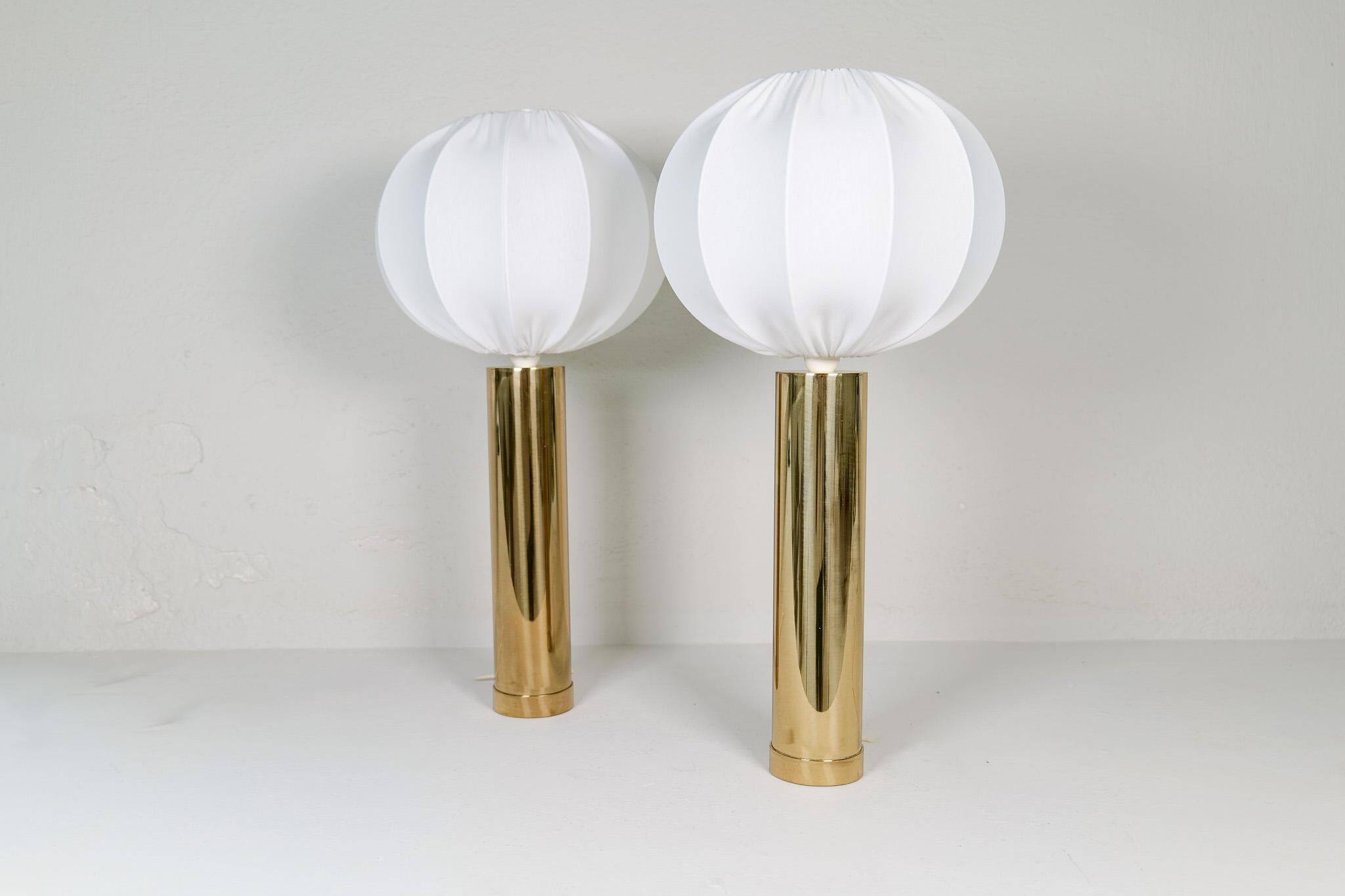 Pair of large Bergboms B-010 table lamps in brass, mid-century, 1960s, Sweden.