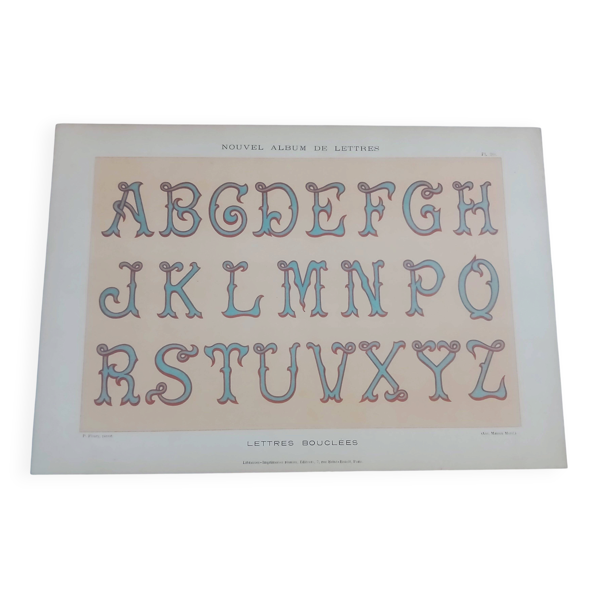 Lithograph of decorative lettering by Paul Fleury 1903 Alphabet