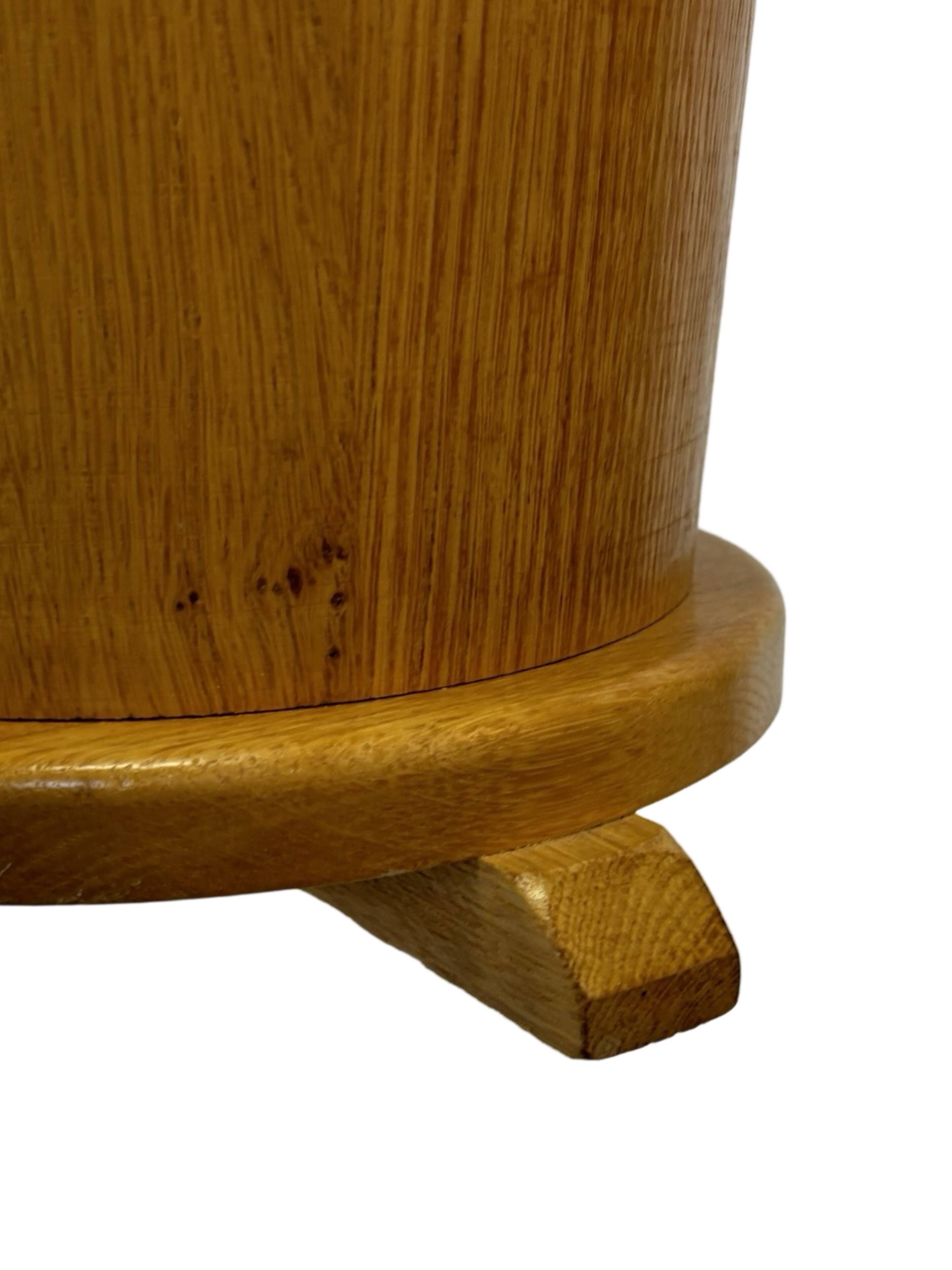 Vintage umbrella holder in oak basket storage design of the 1960s minimalist design