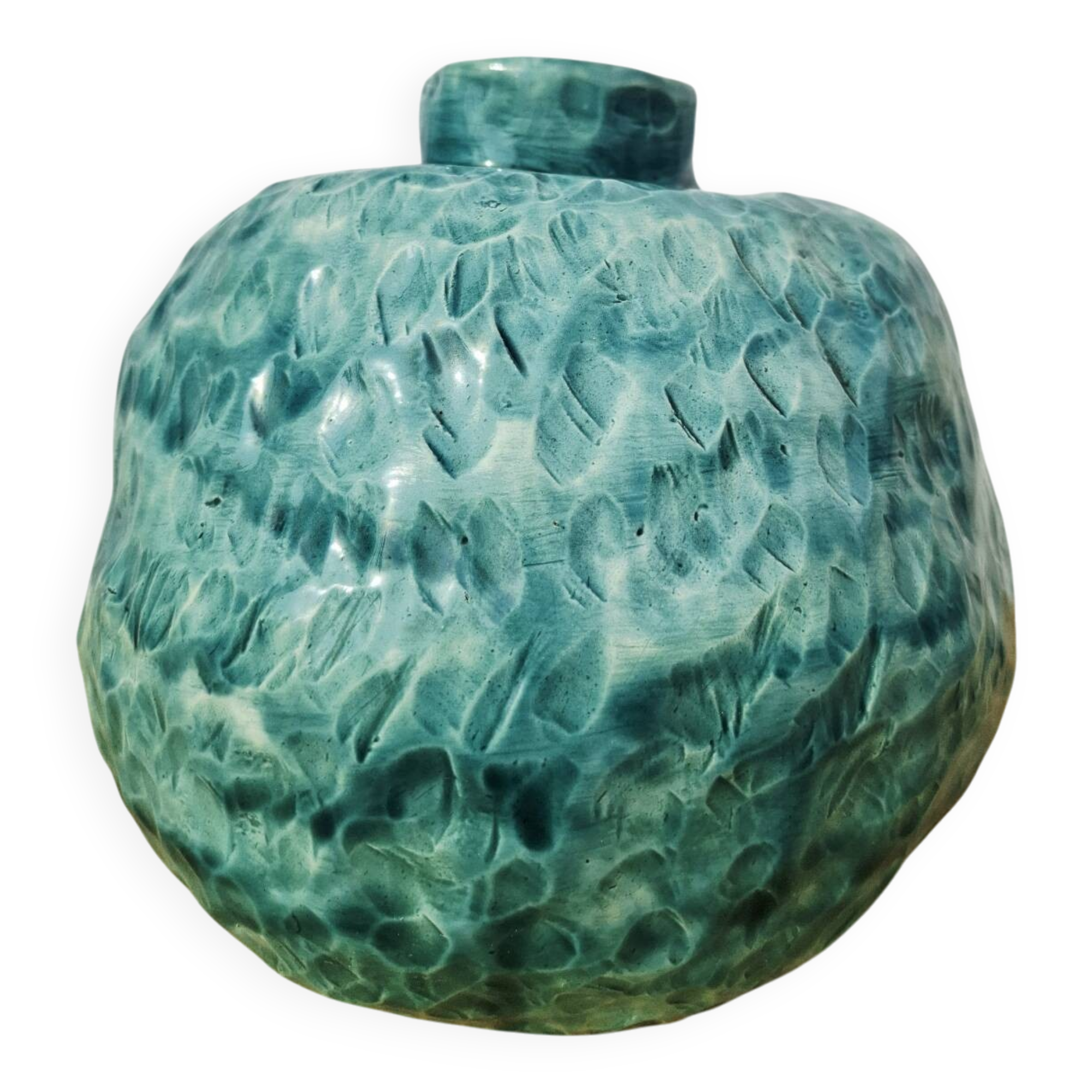 Turquoise round vase 1970 signed