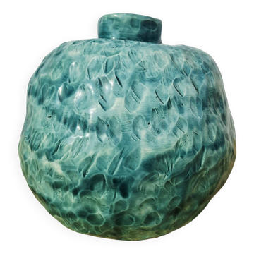Turquoise round vase 1970 signed
