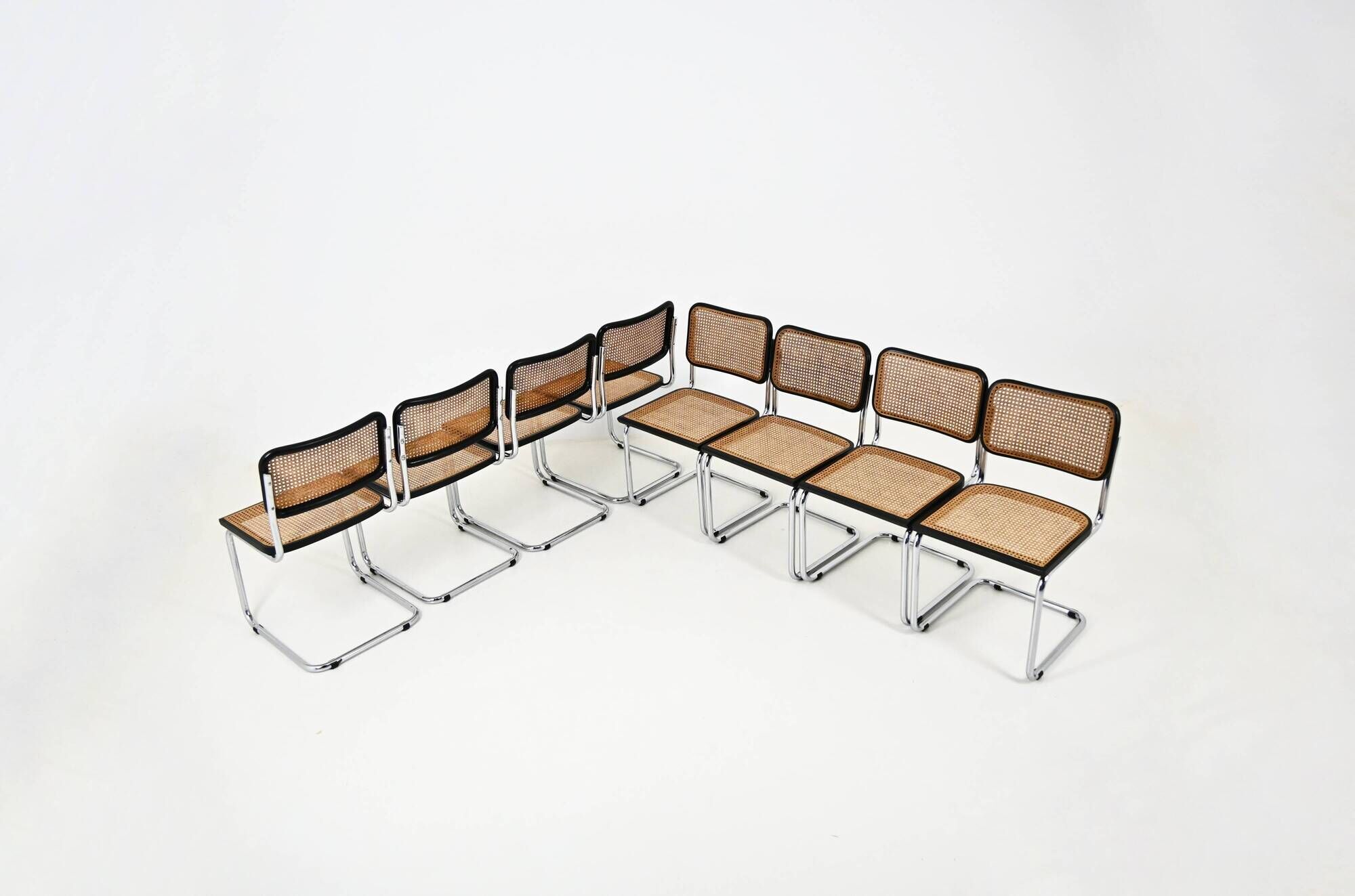 Set of 8 B32 model dining chairs by Marcel Breuer.