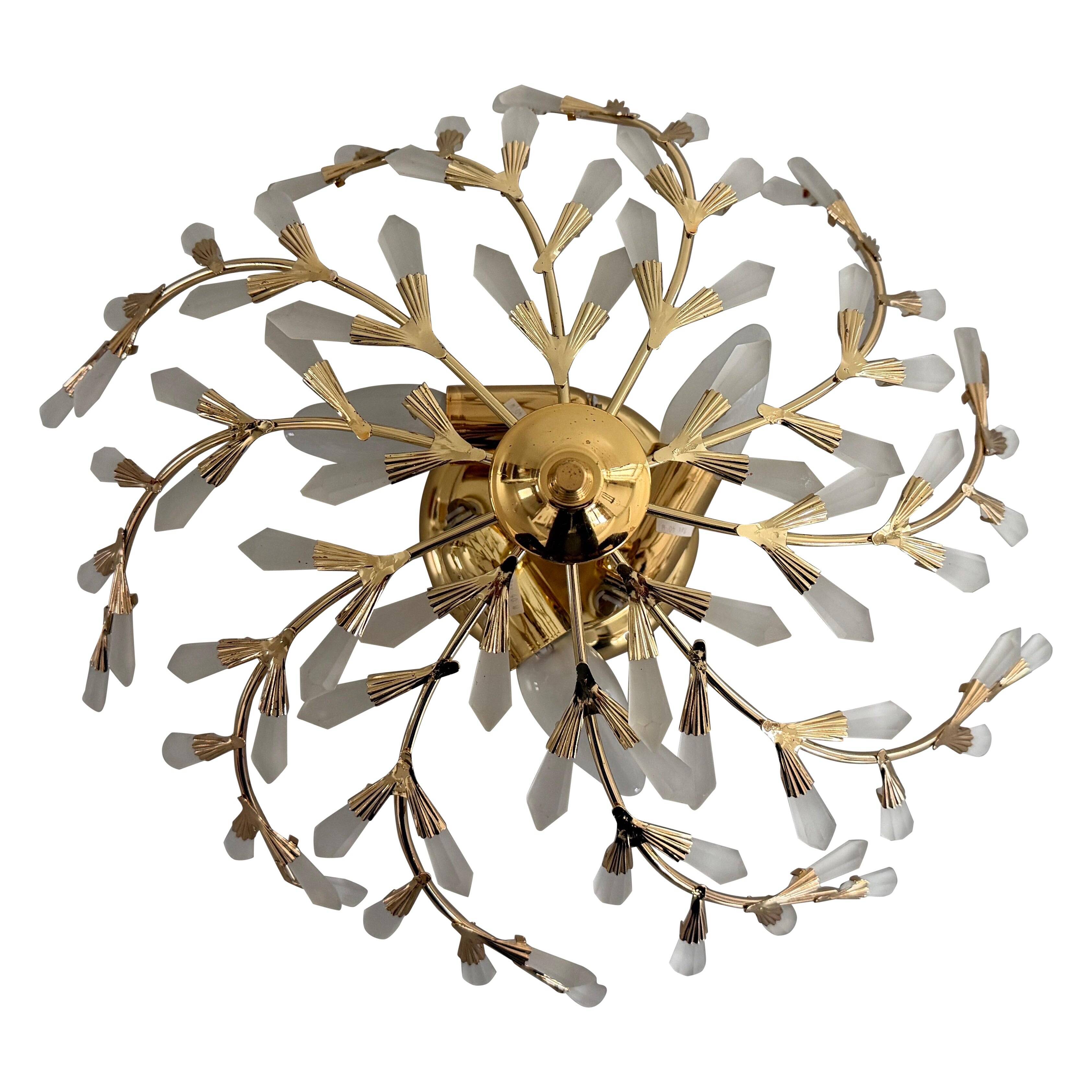 Flush mount Flower Design in crystal glass and gilded metal, 1980s, Germany