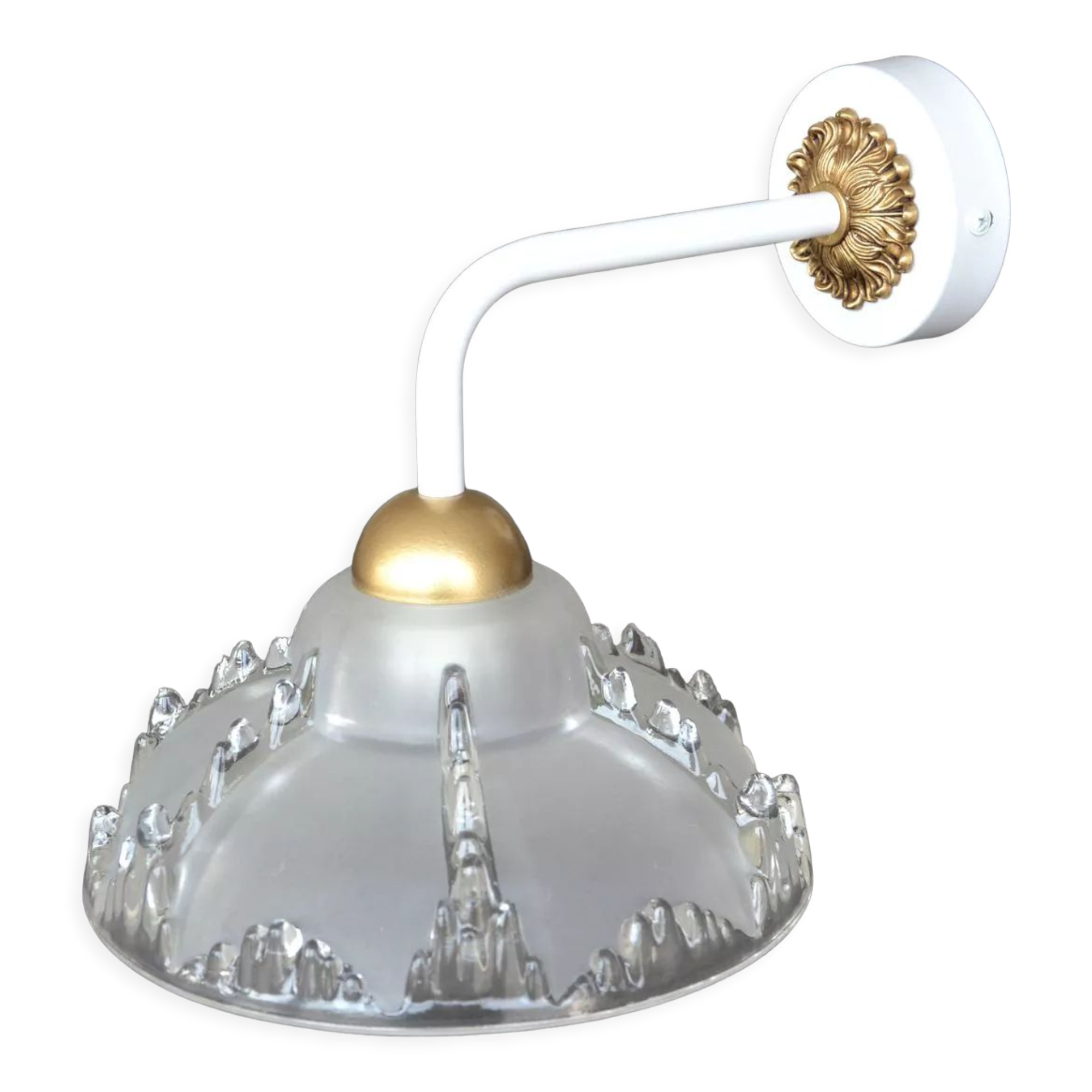 Art Nouveau glass wall lamp - white and gold finishes