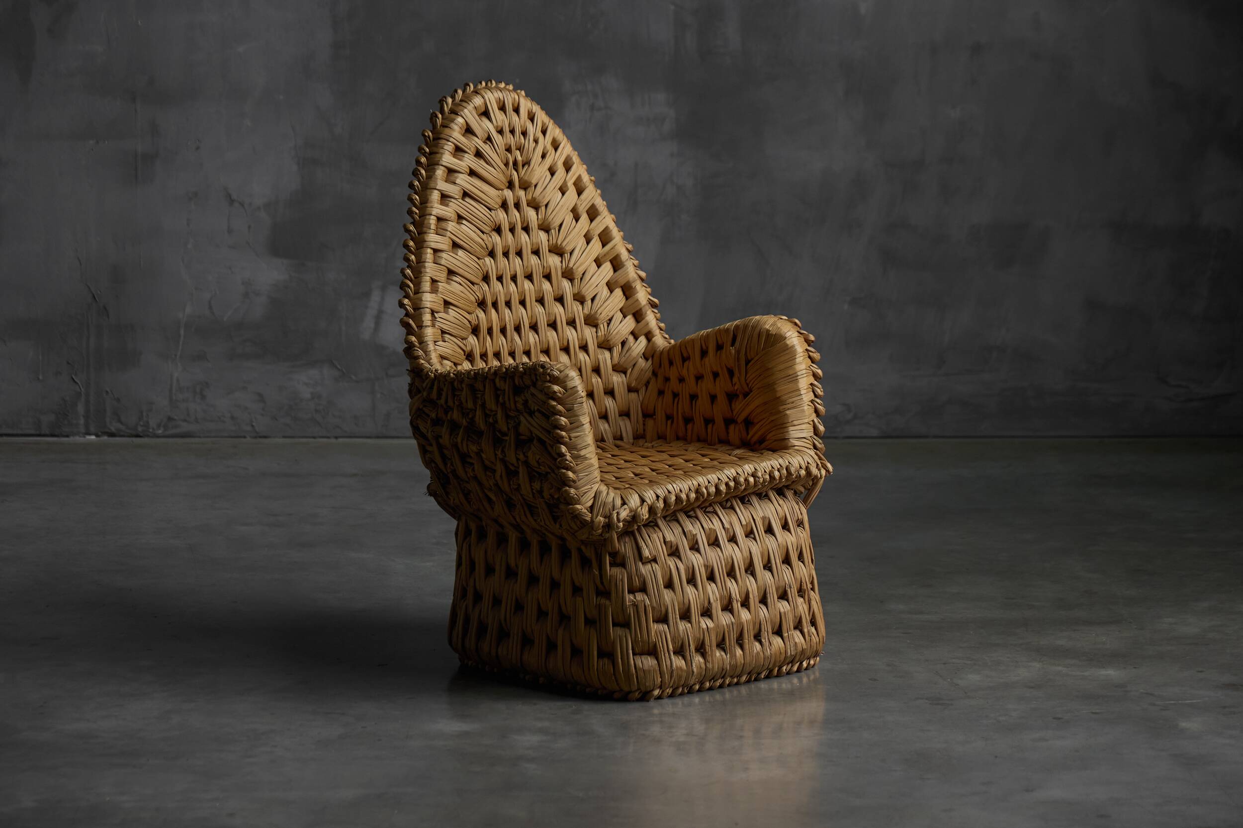 Vernacular Woven Straw Armchair, France, Early 20th Century