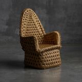 Vernacular Woven Straw Armchair, France, Early 20th Century