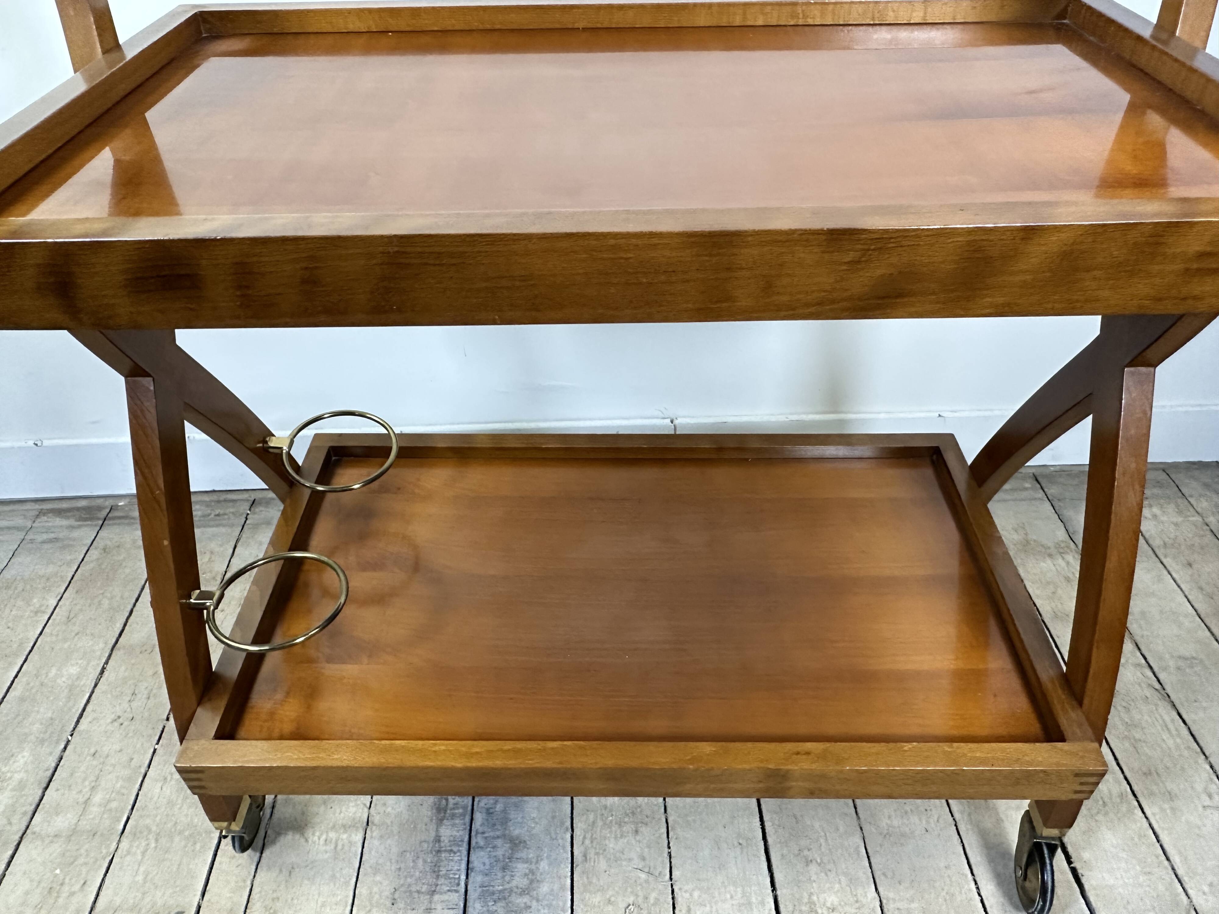 Vintage Cherry Wood Rolling Trolley from the 1970s