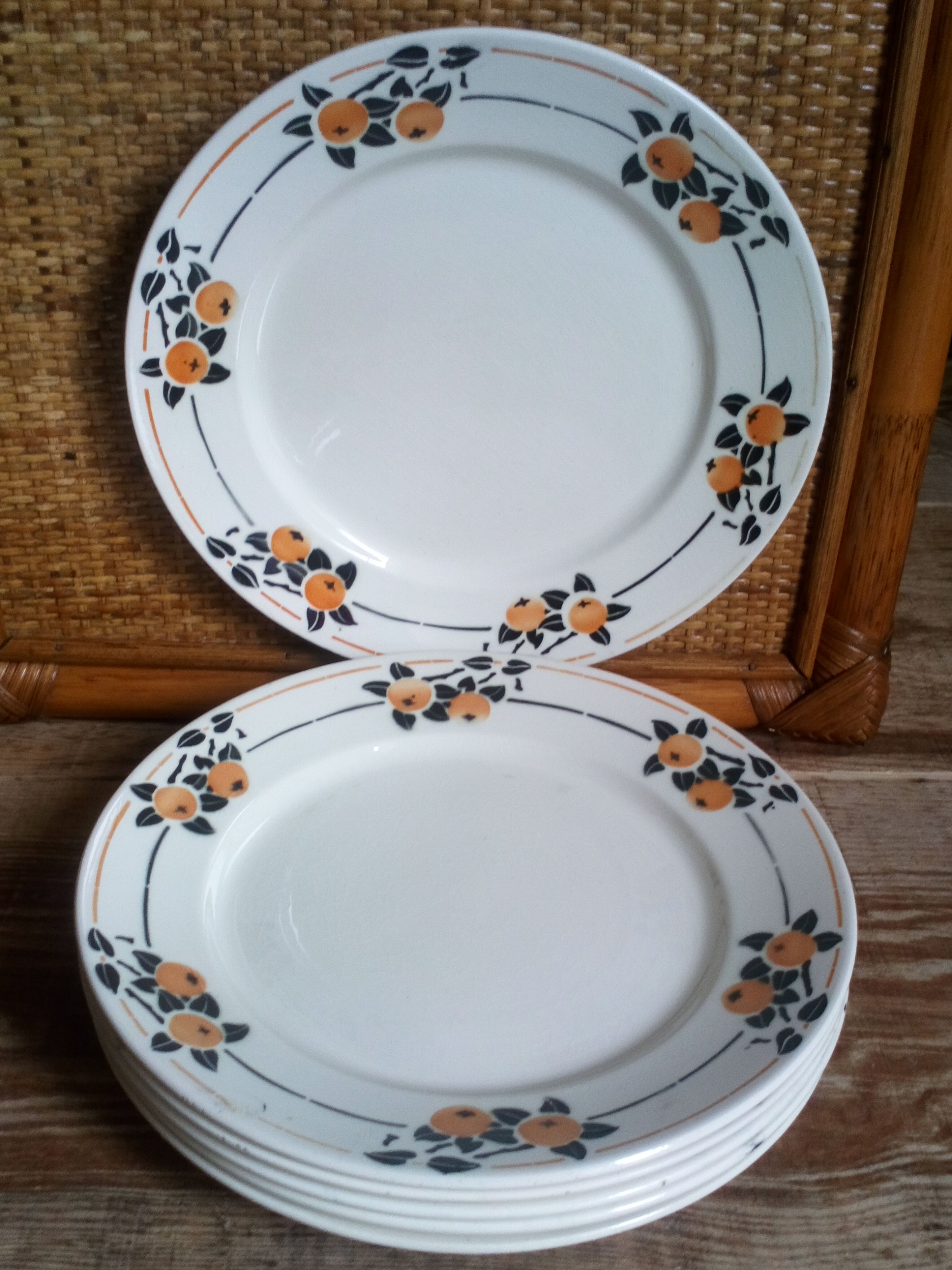 Six Art Deco plates from Badonviller service "Madeleine"