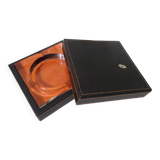 Vintage glass and leather ashtray box