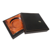 Coffret cendrier en verre et cuir vintage