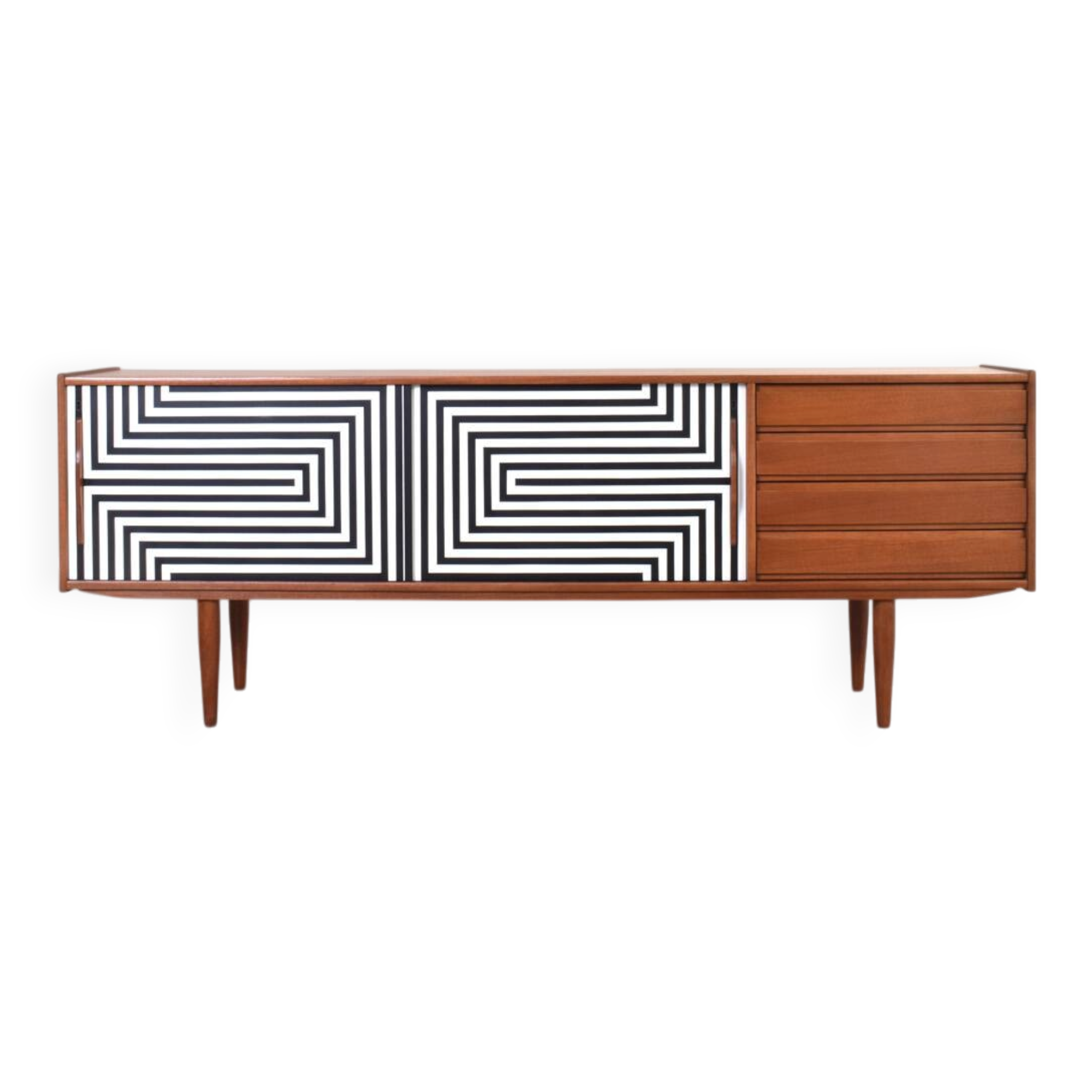 Mid-Century Op-Art Hand-Painted Danish Teak Sideboard, 1960s