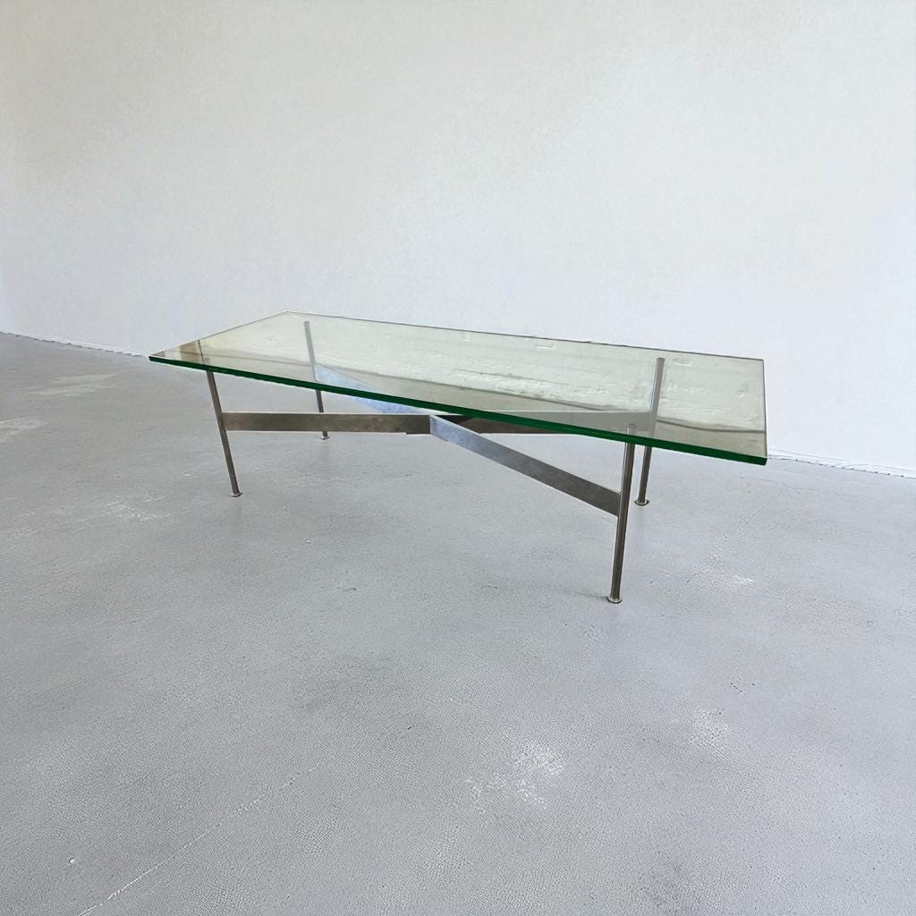 Vintage chrome coffee table / coffee table with glass