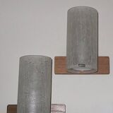 Pair of Doria crackled frosted glass and teak wall lights, 1960s