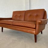 Vintage Danish mid-century Svend Skipper 2 person cognac leather sofa