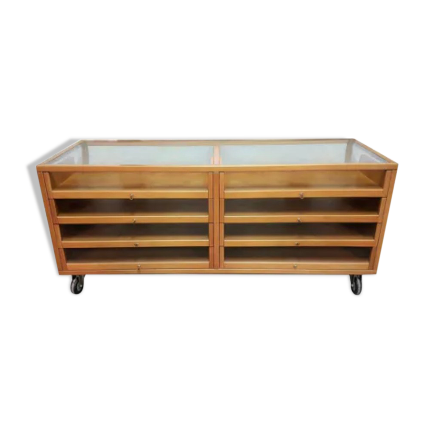 Beech and glass showcase 70s