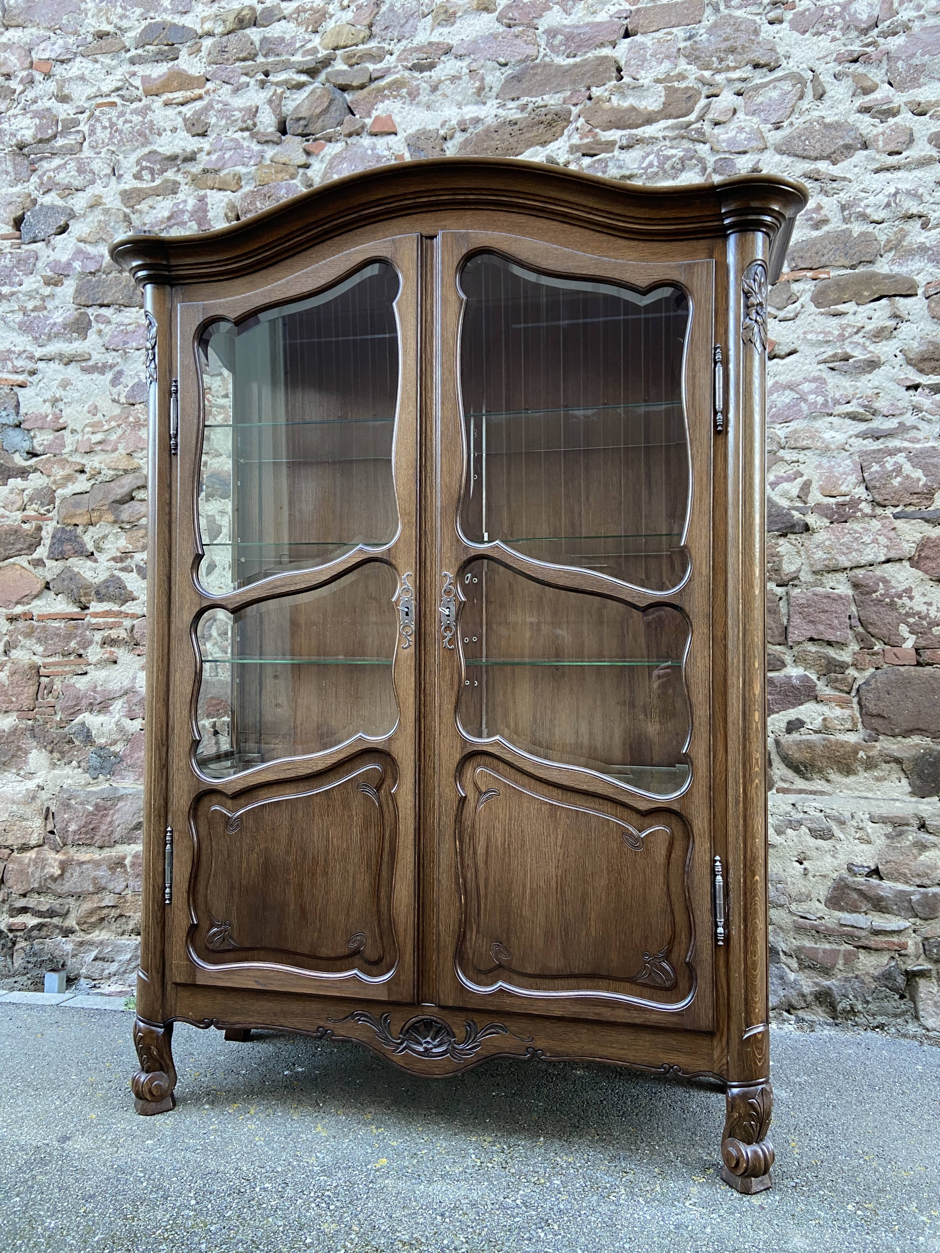 Display Cabinet Silver Cabinet Bookcase Provence Rocaille Louis XV Carved Oak 1960