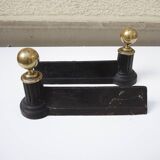 Antique neoclassical cast iron & brass andirons