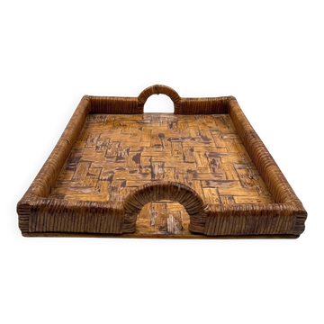 Hollywood regency wicker tray, Vivai del Sud Italy ca. 1970