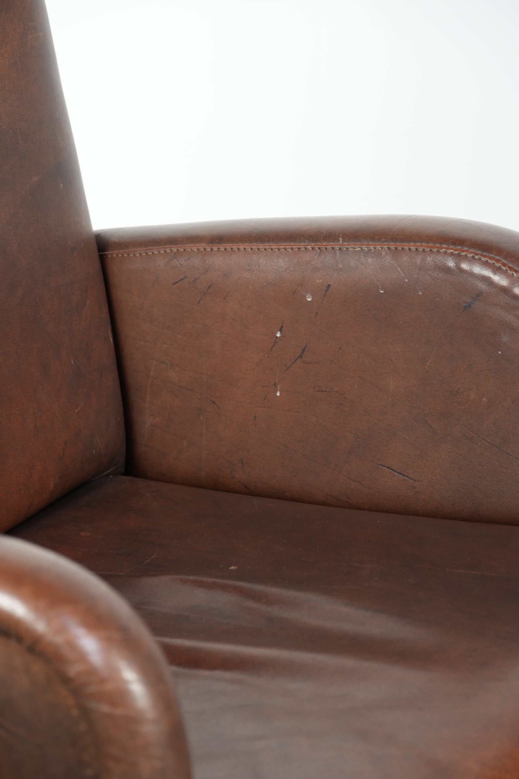 Set of 2 dining chairs / side chairs with armrests made of cowhide leather