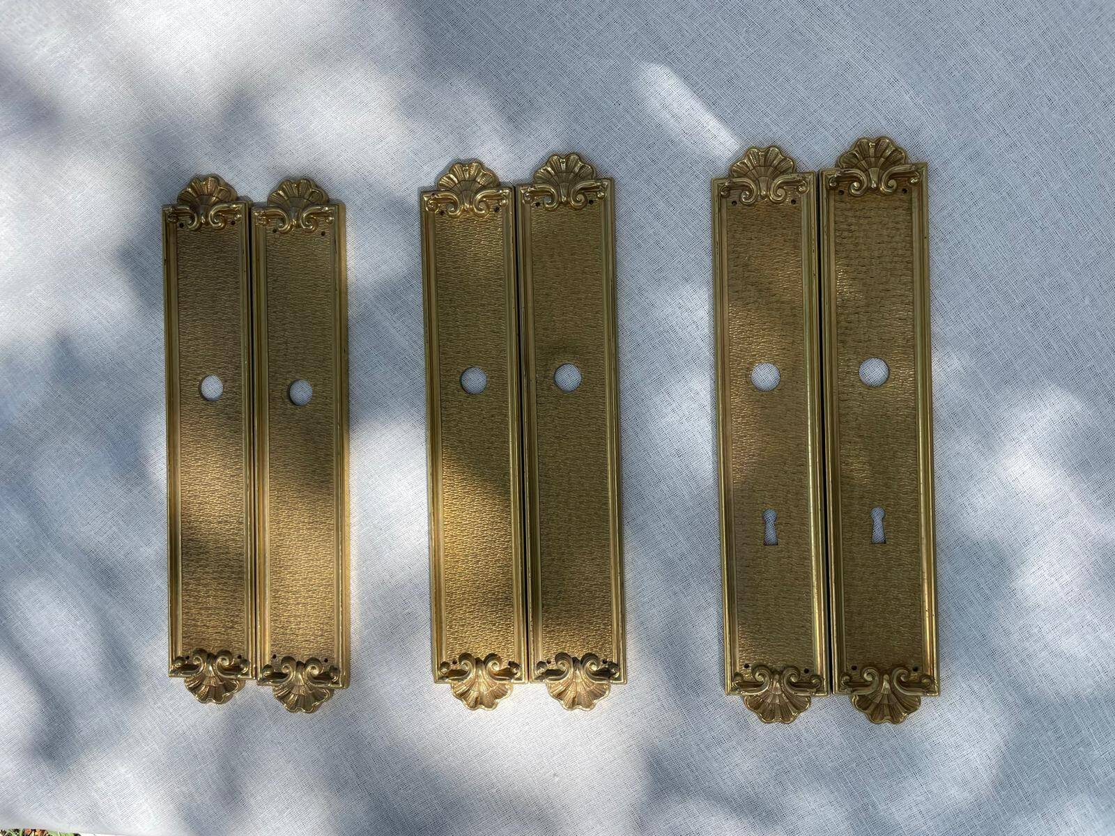 Vintage Lot of 3 Pairs of Heavy Brass Door Plates Lyon France