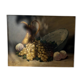 Tableau fin 19eme signe leroy . nature morte a l'aiguiere