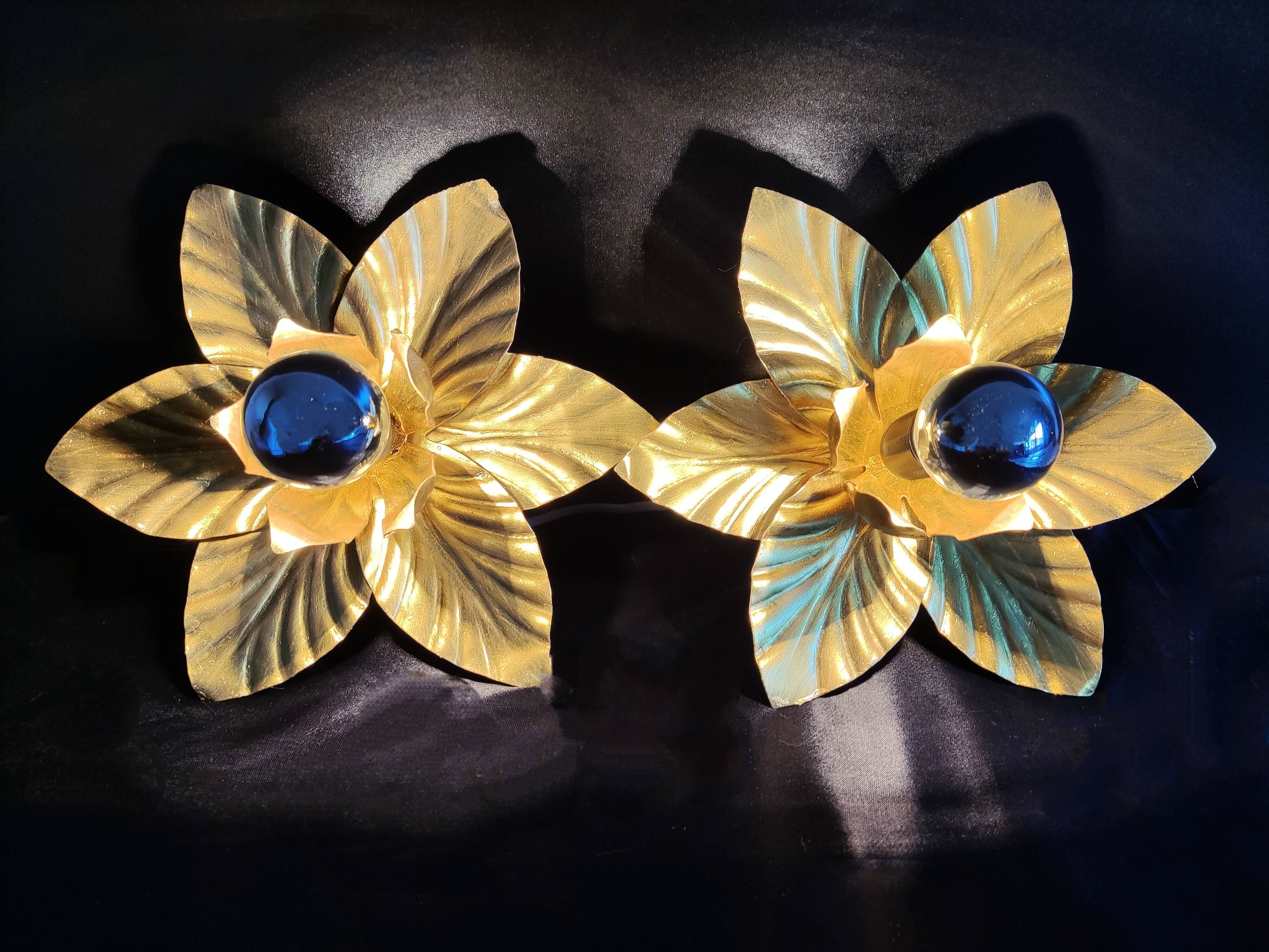 Paire d'appliques feuilles dorées