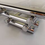 Vintage Space Age rectangular coffee table by Paul Mayen in smoked glass and chrome metal from the 70s