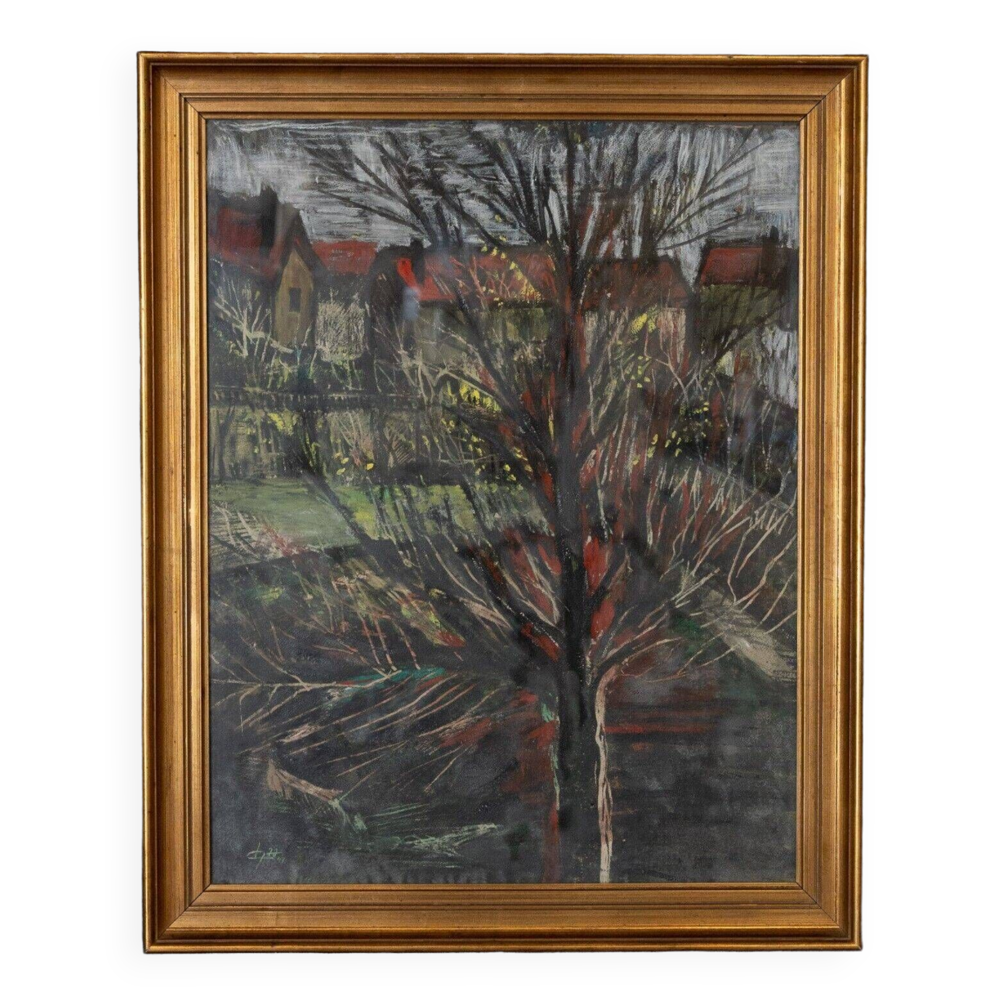 Watercolor on cardboard by Chab XXth tree 1947