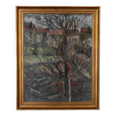 Aquarelle sur carton par Chab XXe arbre 1947