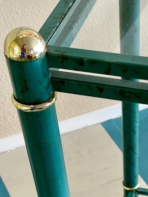 Hollywood Regency Faux Malachite Side Table with Glass Shelves