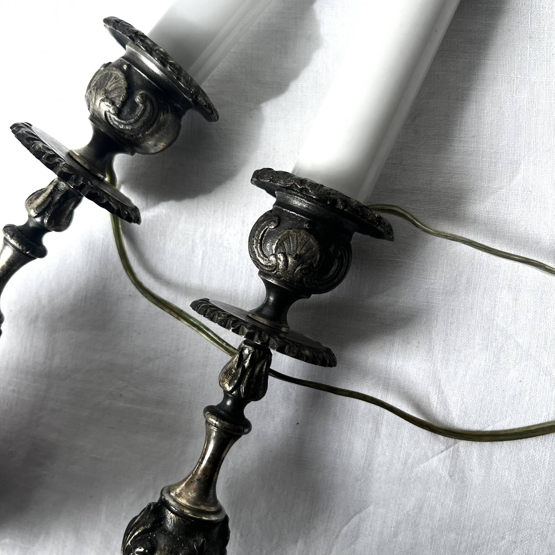 Pair of antique candlestick lamp bases