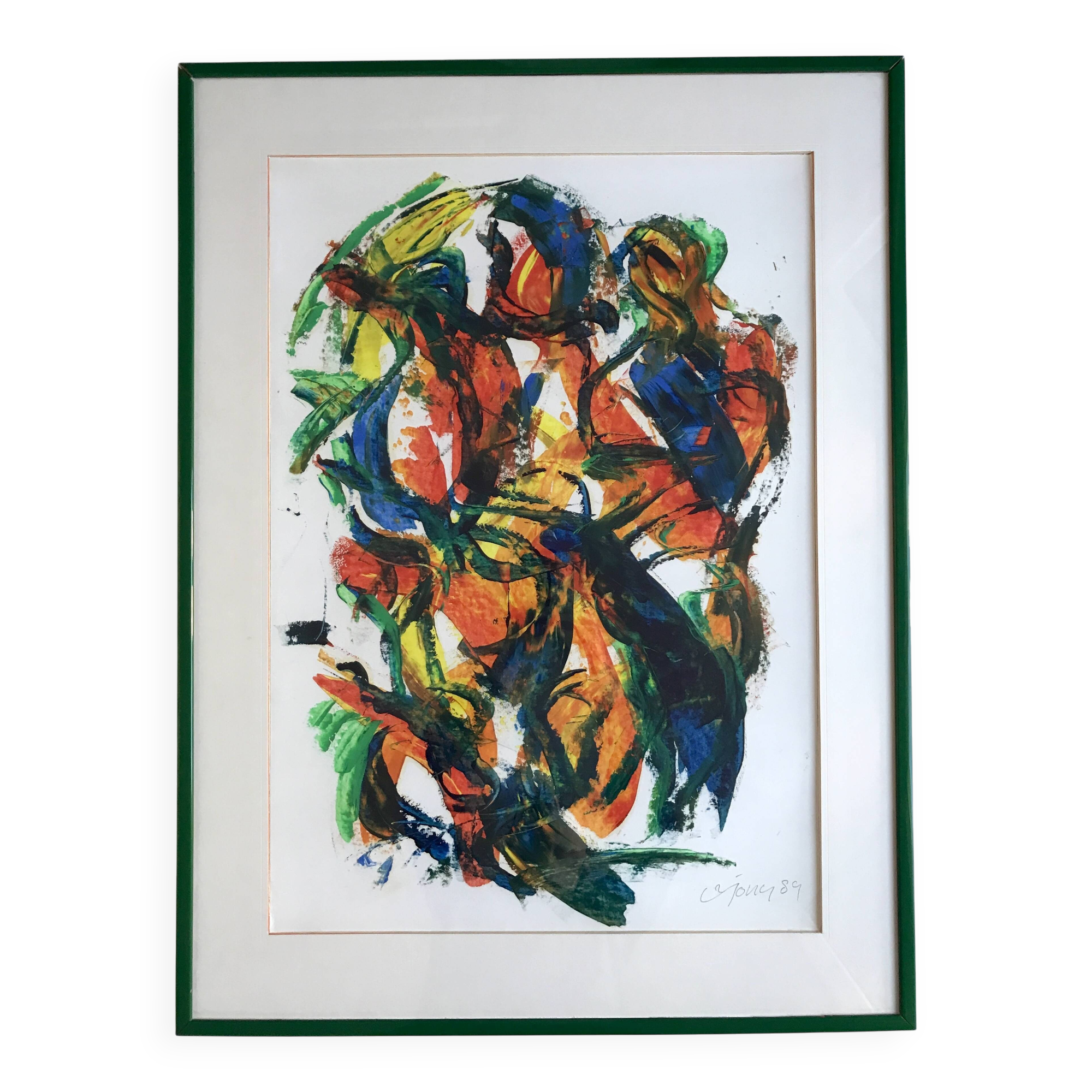 Composition abstraite orange et verte, gouache sur papier, 1989