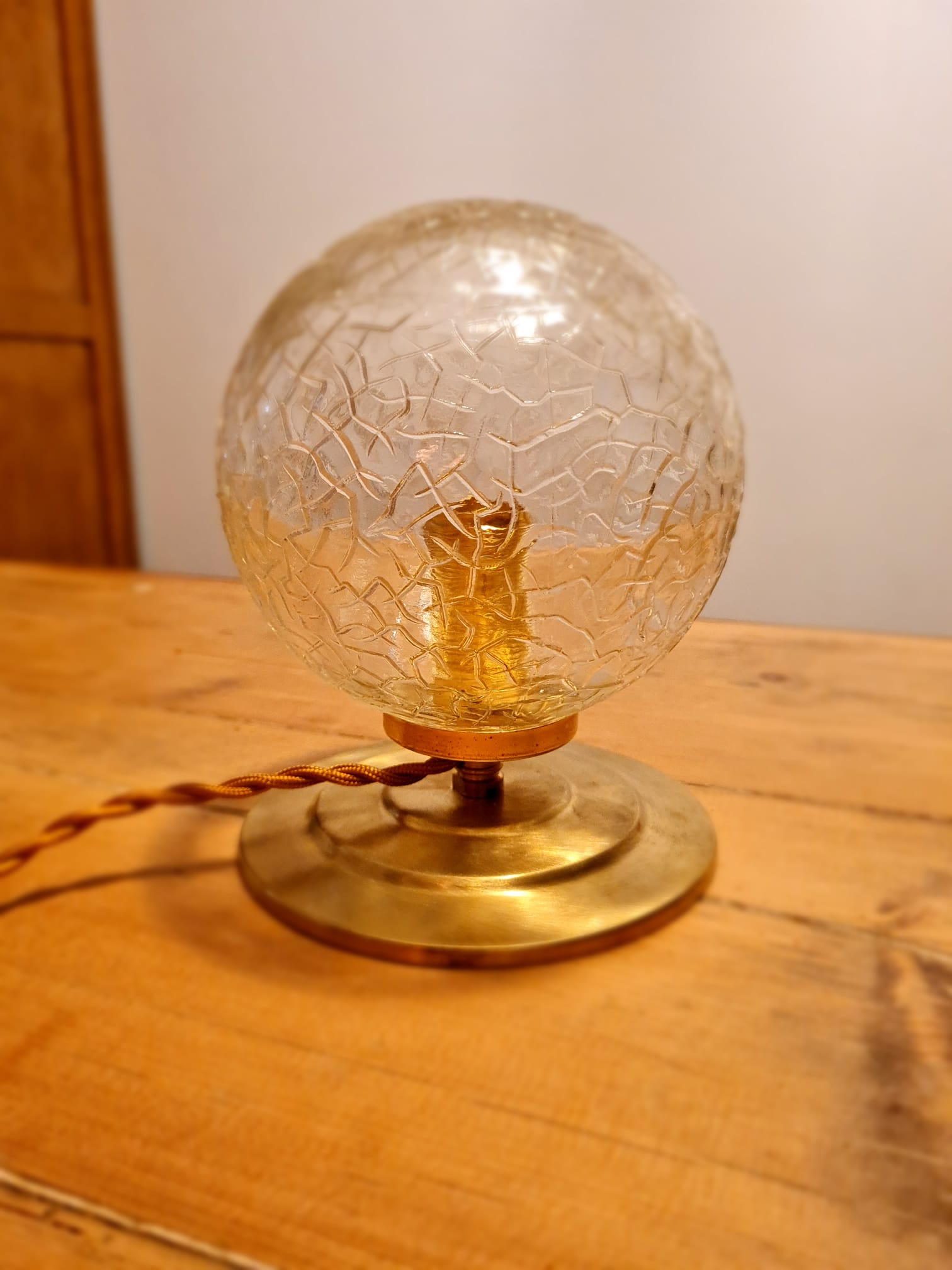 Vintage globe table lamp in molded glass