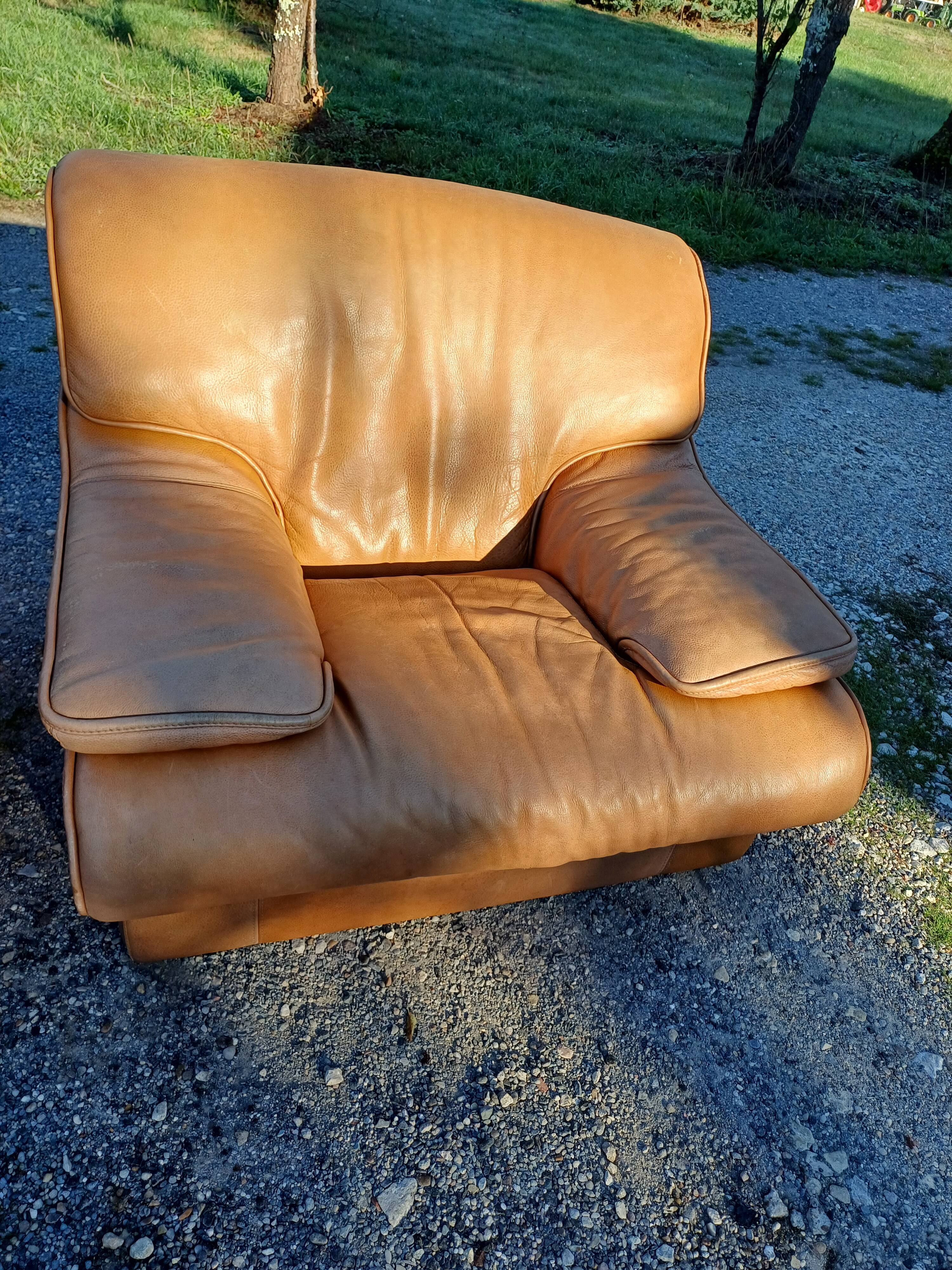 Paire de Fauteuils Vintage en Skai Marron Clair