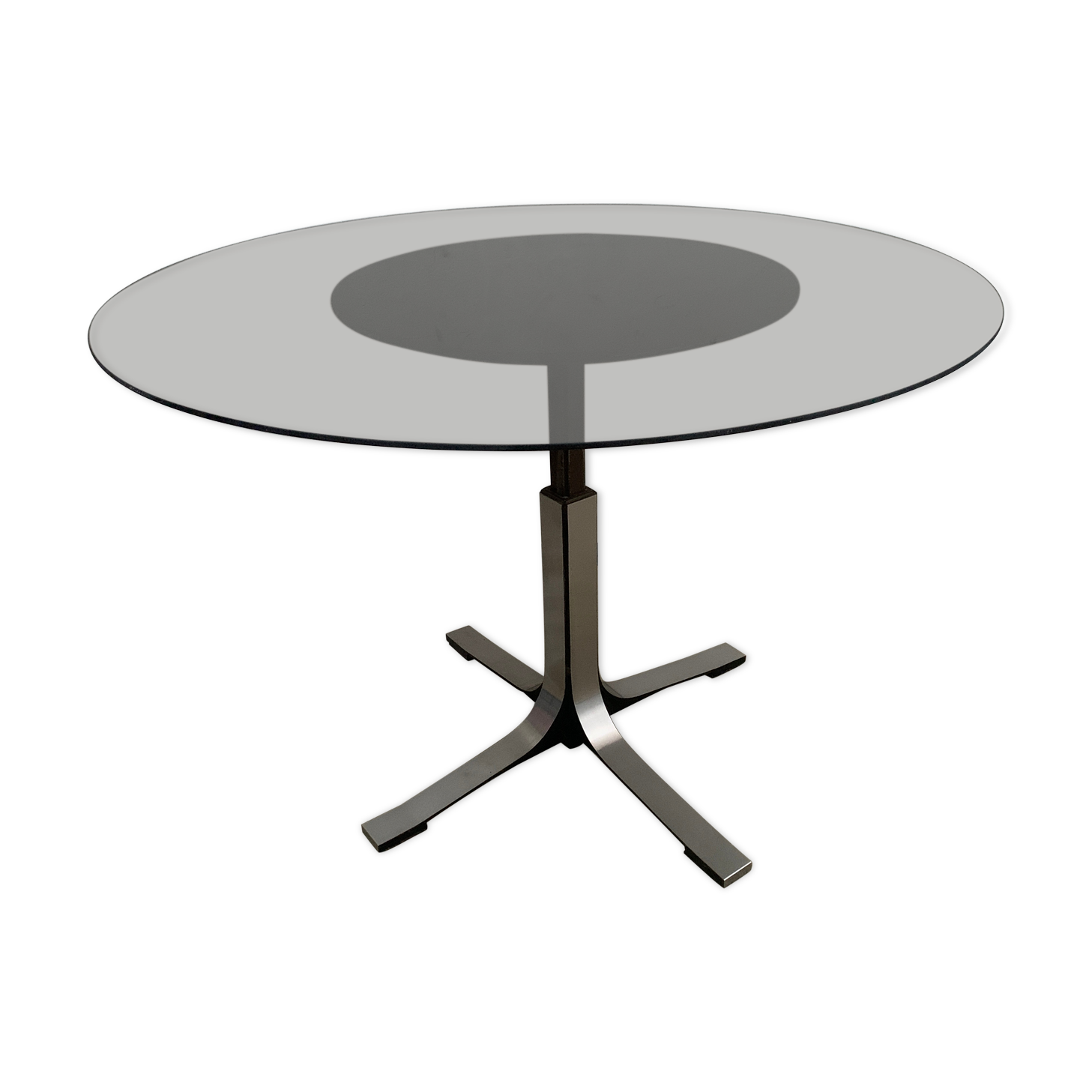 Table basse ajustable en table de séjour en inox avec verre fumé, 1970