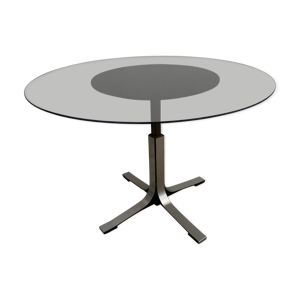 table basse ajustable en table de séjour en inox avec verre fumé, 1970