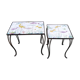 2 tables basses fer forgé et carrelage decor lacustre signées