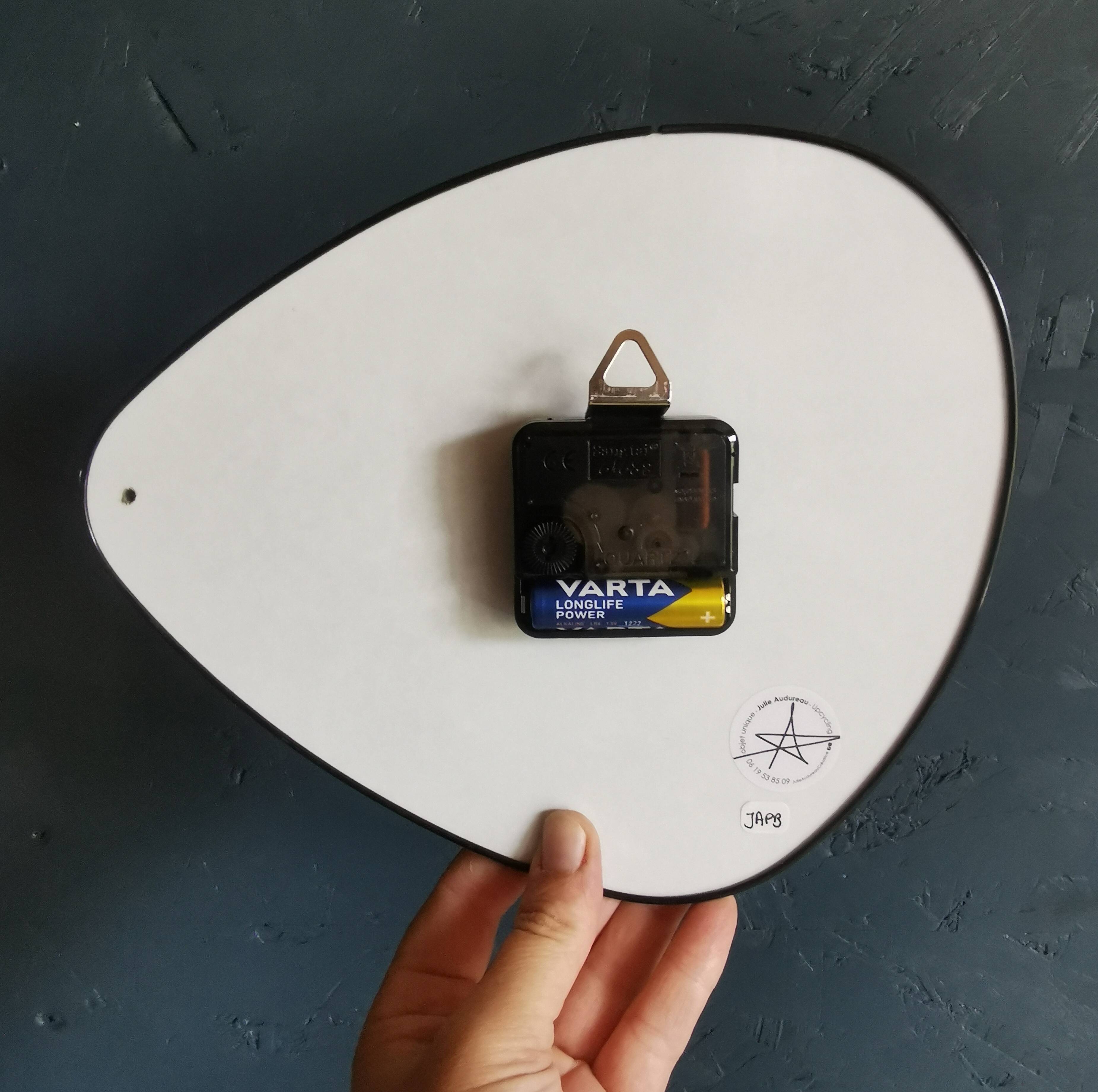 Vintage formica clock silent asymmetrical wall pendulum "Japy wood"