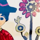 Vintage ceramic underside naïve rooster and gardener Dodik Bretagne naïve painting