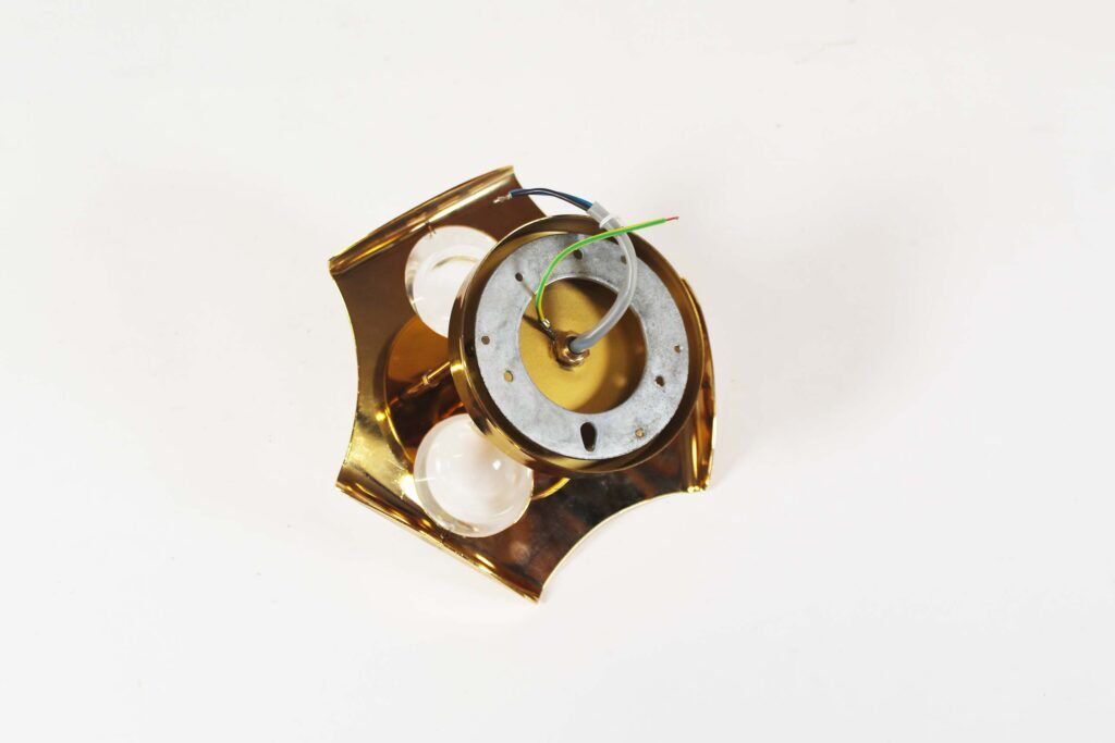 Polished brass and crystal glass wall lamp by Palwa, Germany 1960s