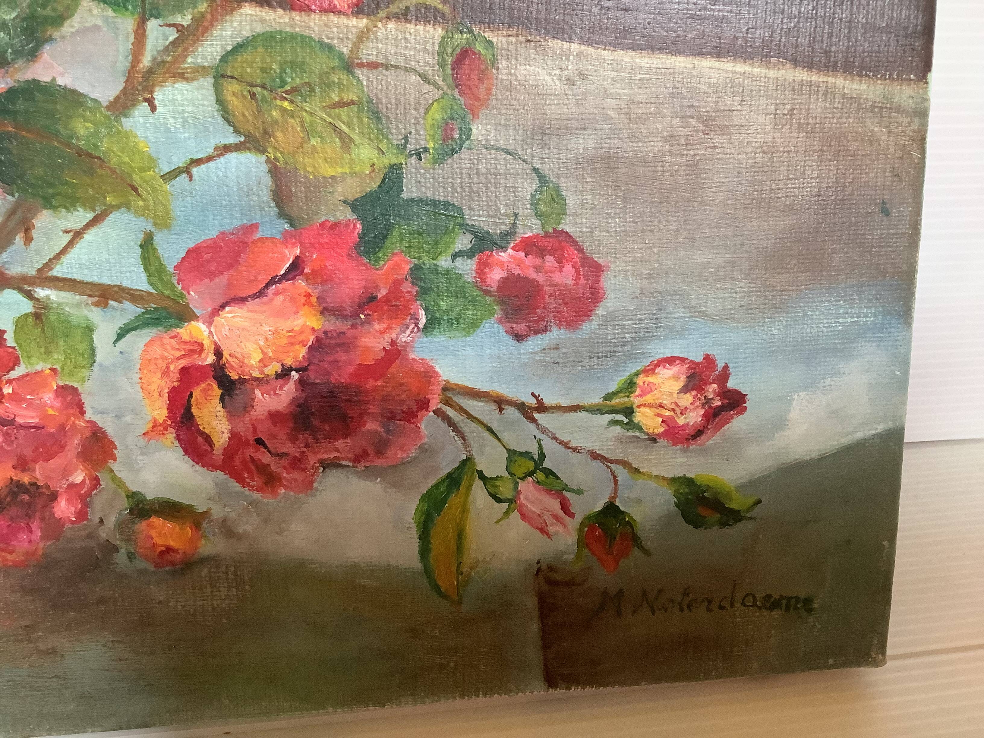 Tableau fleurs huile sur toile signée
