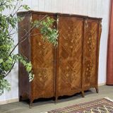 Louis XV style 3-door wardrobe in oak and rosewood - 1970s