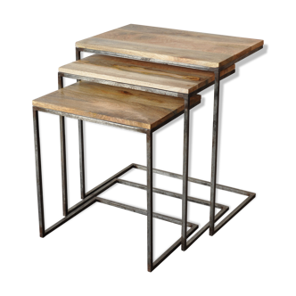 Lot de 3 tables gigognes en métal et bois