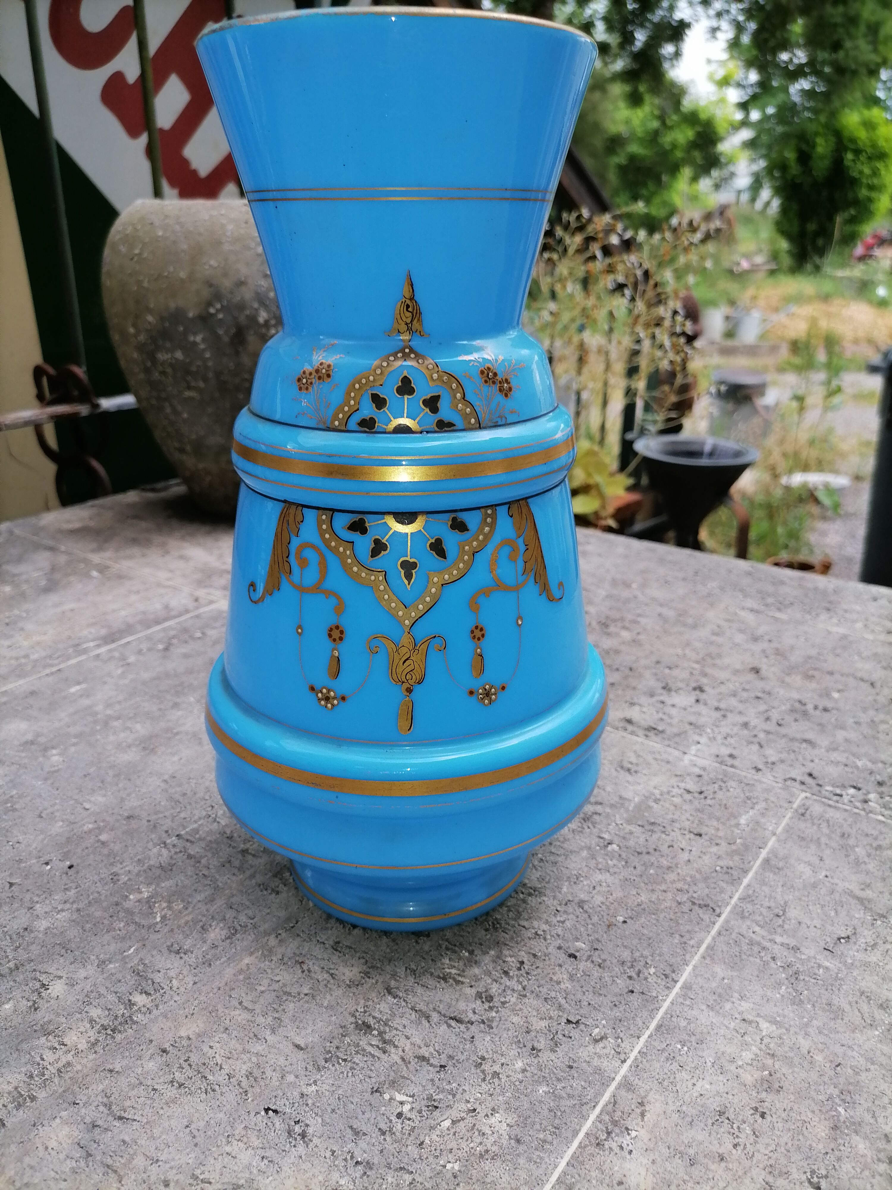 Golden blue opaline vase