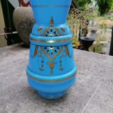 Golden blue opaline vase