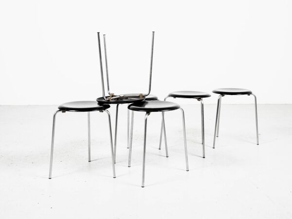 Ensemble vintage de 6 tabourets Dot en noir par Arne Jacobsen pour Fritz Hansen, 1964