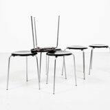 Midcentury set of 6 Dot stools in black by Arne Jacobsen for Fritz Hansen, 1964