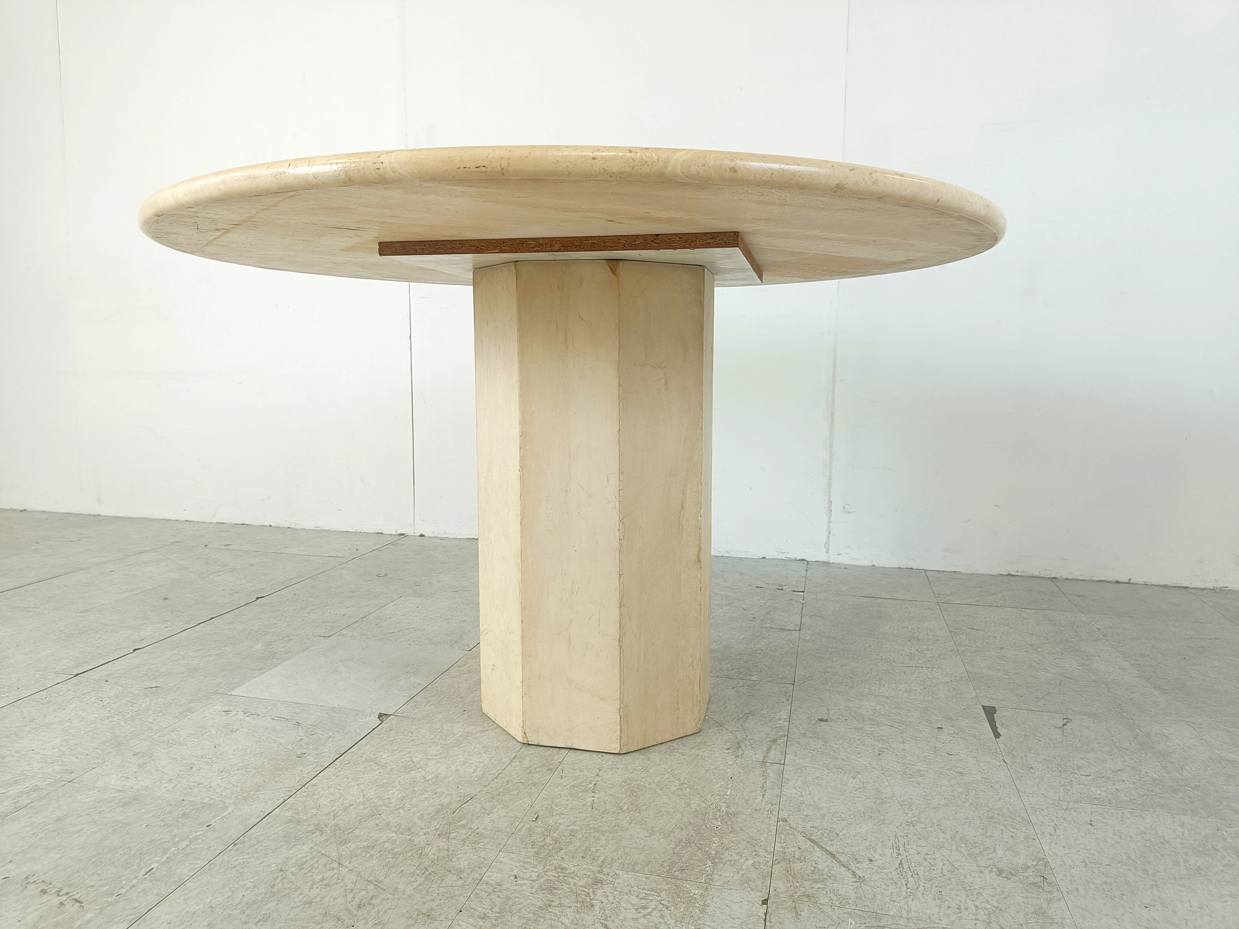 Round Italian travertine dining table 1970s